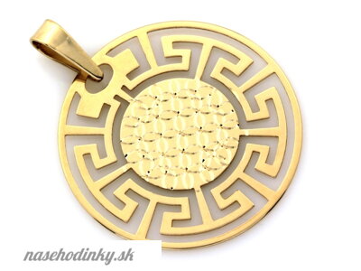 Veľký okrúhly zlatý prívesok s gréckym vzorom 